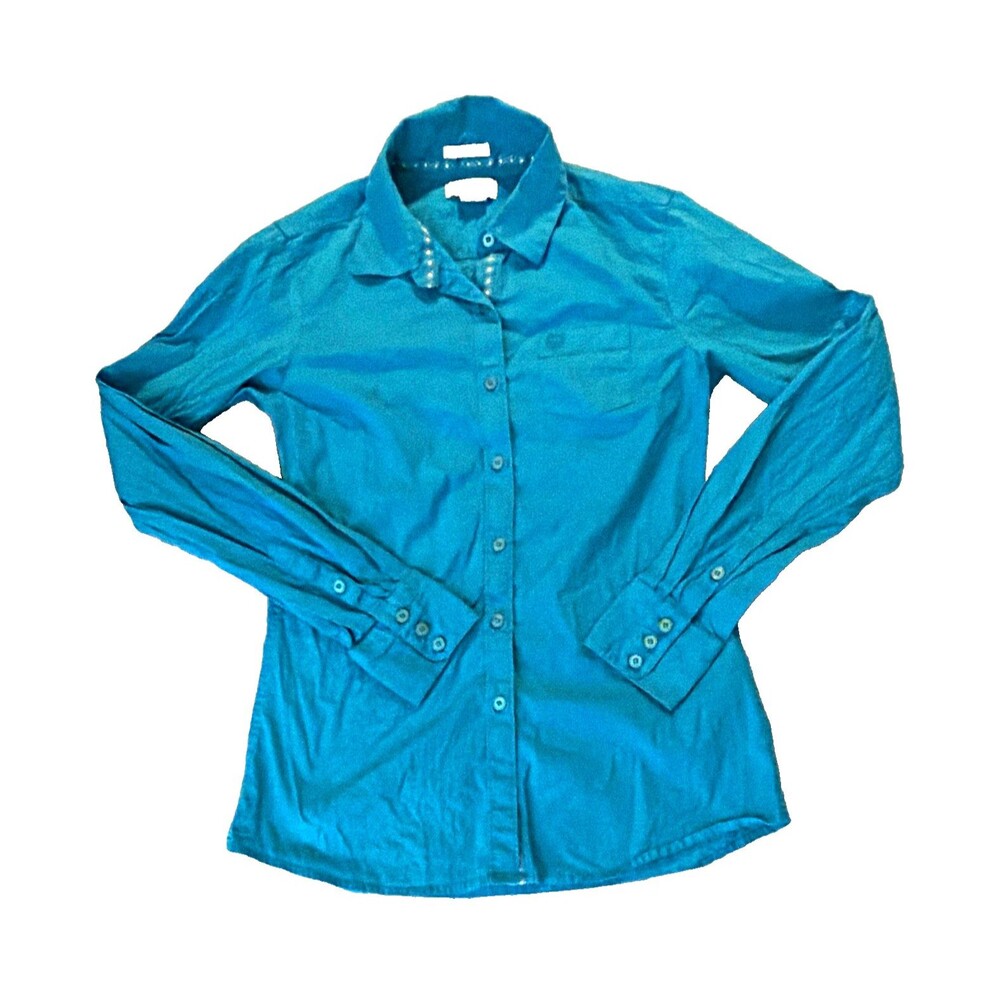 Ariat Womens Button Up Shirt S Western Turquoise Fitted Long Sleeve Collared